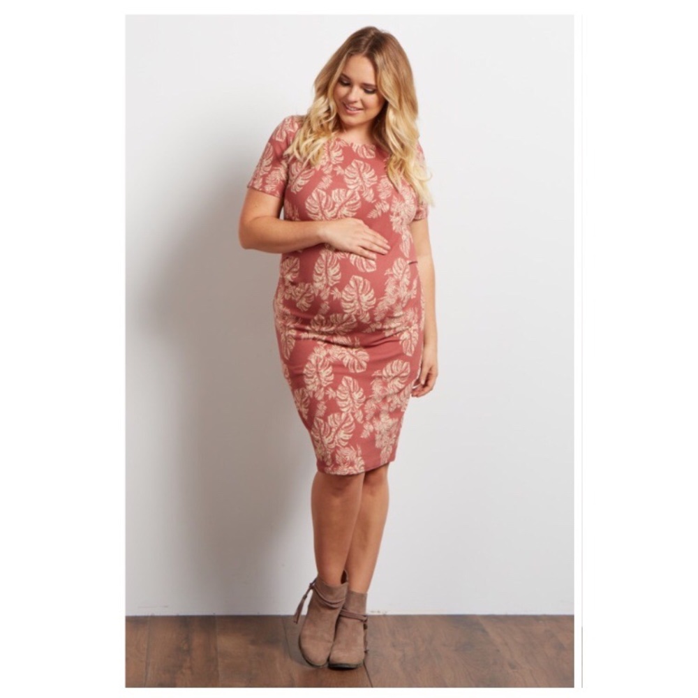 Tropical floral fitted maternity dress